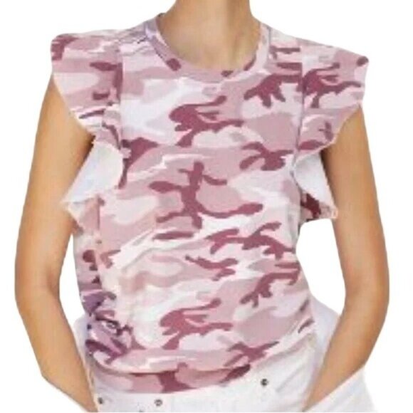Anthropologie t.la Pink Camo Ruffle Top - Picture 3 of 8